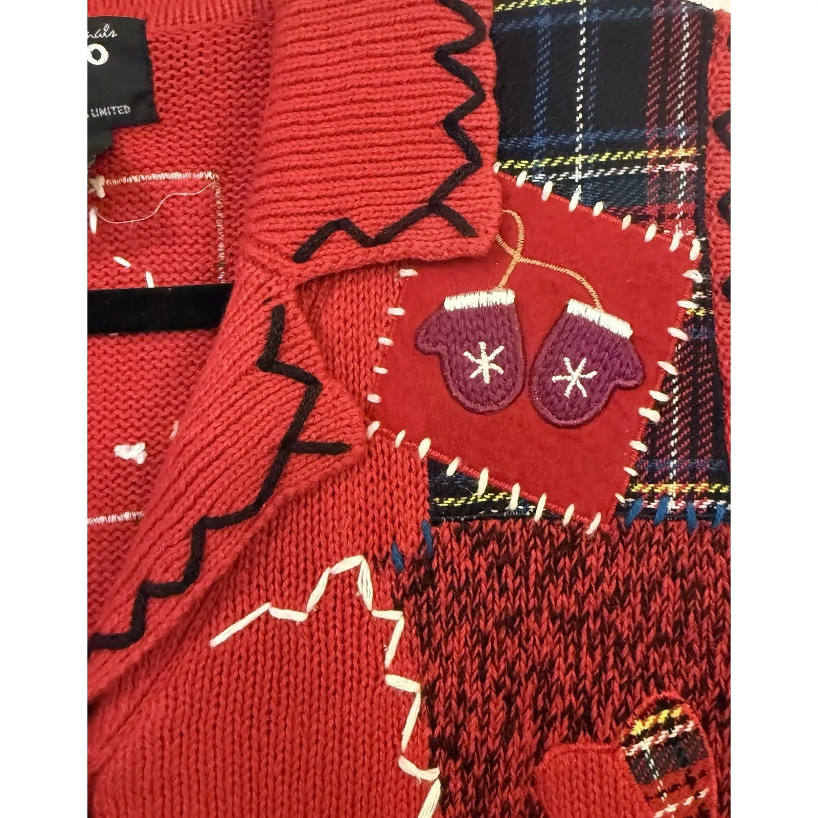 VTG Christmas Sweater Vest Women MED Red Embroidered Fringe Beaded Ugly Party - Image 5