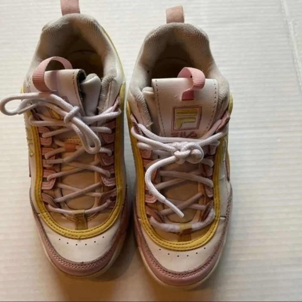 Fila Disruptor II Premium White, Pink & Yellow Fashion Sneakers Women's … - Image 3