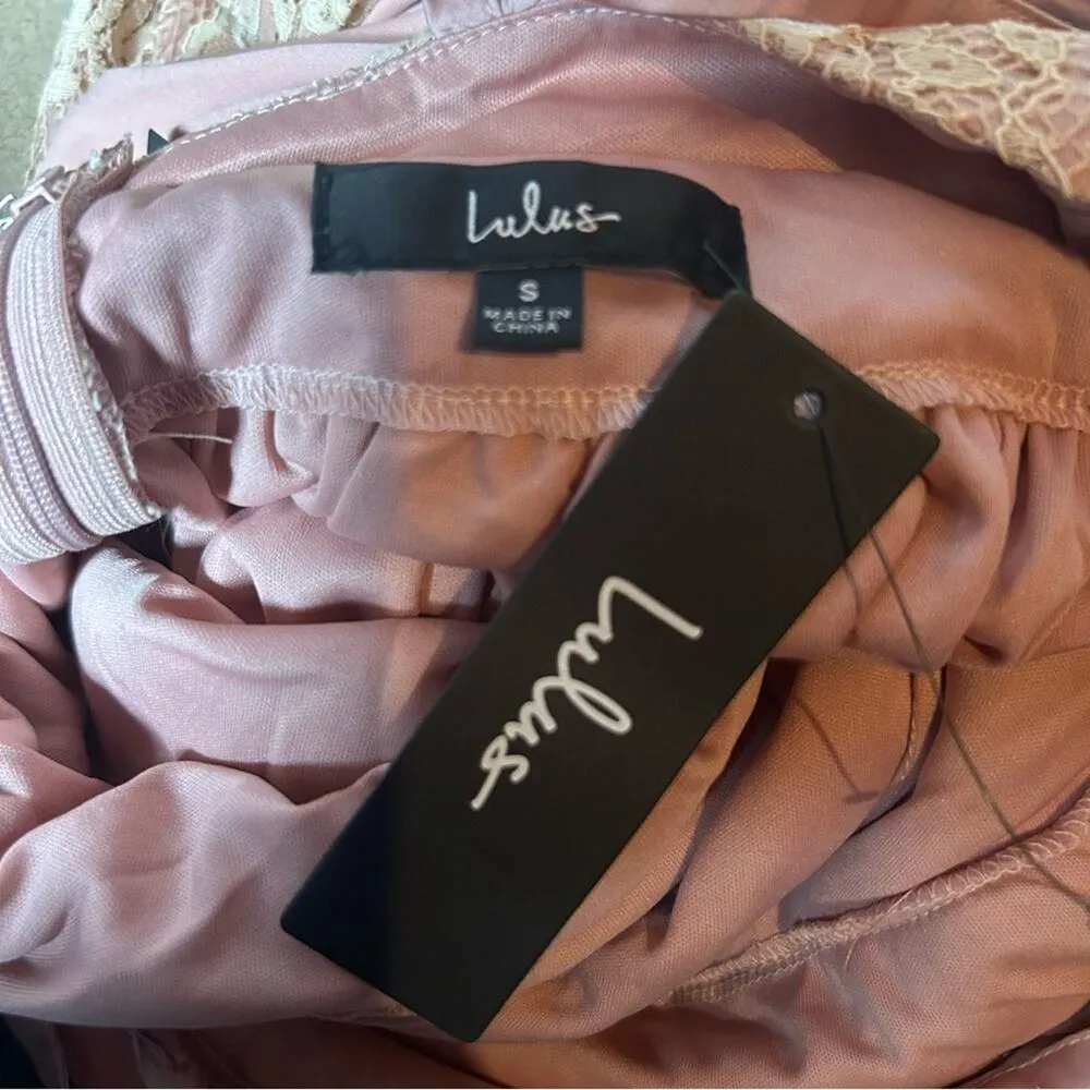 NWT Lulus Stolen Moments Dusty Pink Lace-Up Lace Maxi Dress Size Small - Image 9