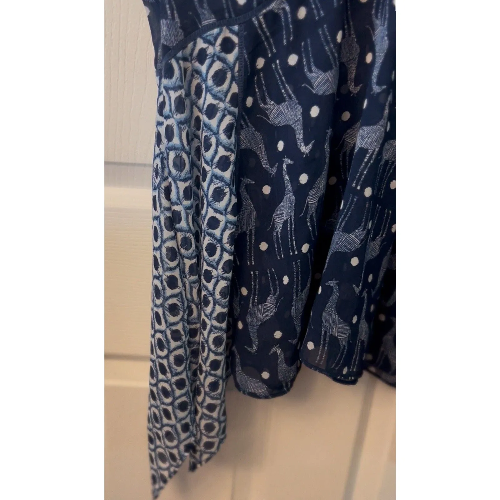 New Directions M Women's Giraffe Print Top Shabby Chic Sheer Coquette Artsy Blue Size M - Image 4