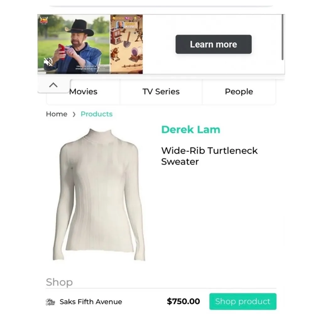 Derek Lam Wide Rib Cashmere Turtleneck Sweater Ivory Oatmeal As Seen on TV EUC - Image 5