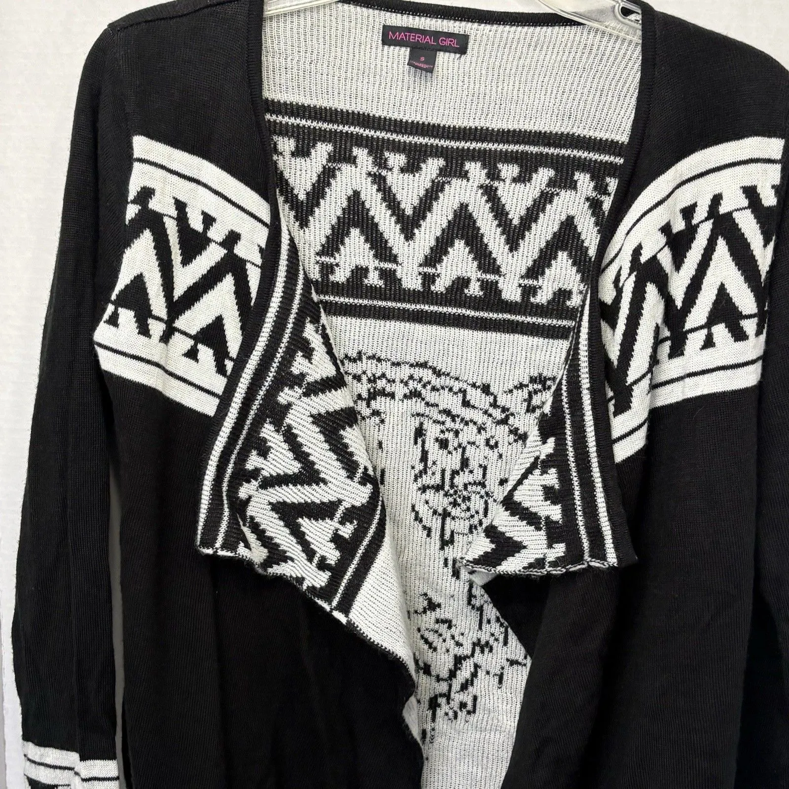 Material Girl Open Front Cardigan Black/White Aztec Tiger Women’s Size Small Black - Image 2