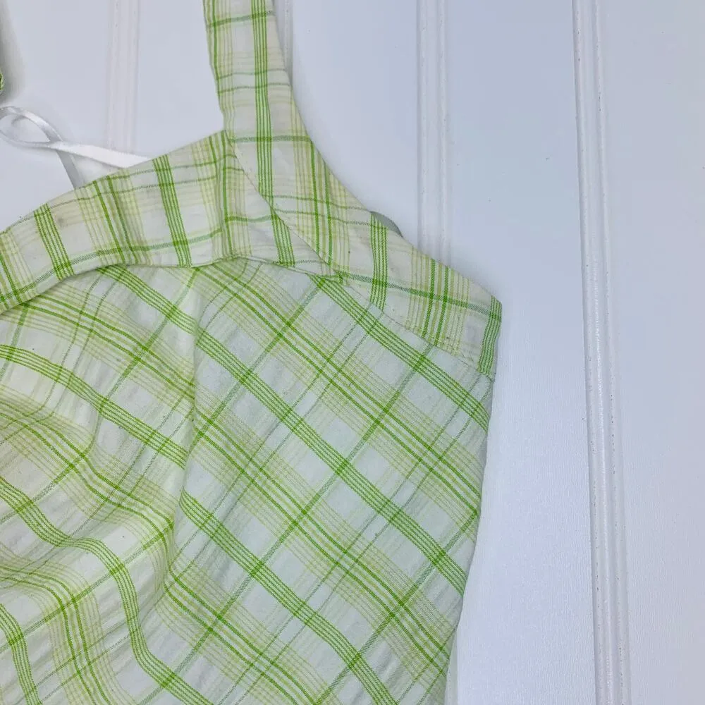 VintageY2k Lime Green Plaid Halter Dress Sz Small - Image 9