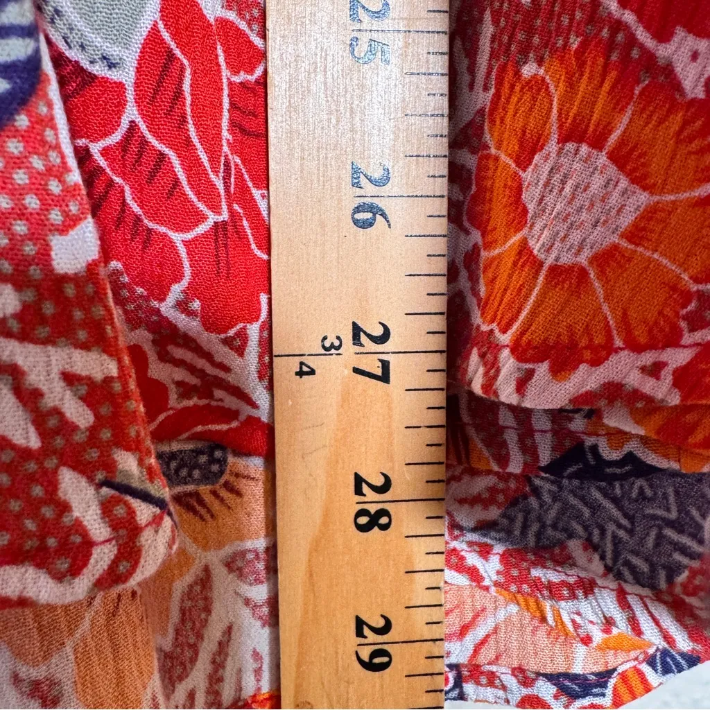 Cynthia Rowley Red Gold Floral Boho Blouse Womens 1X Fall Peasant Flowy Shirt - Image 5