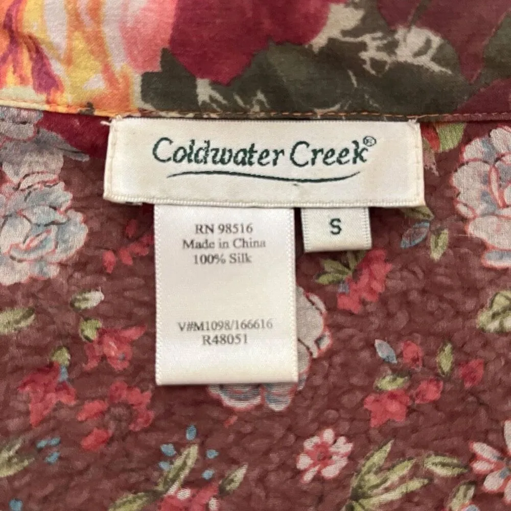 Coldwater Creek Womens Floral Silk Button Ruffled Blouse Size Small Office - Image 5