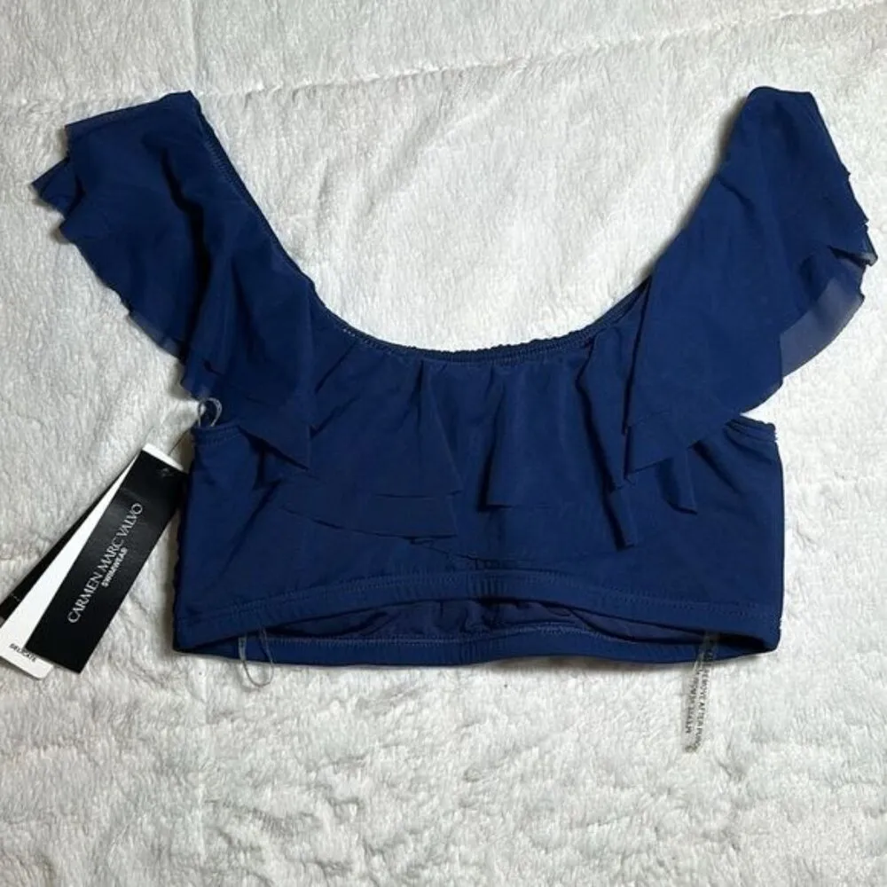 Carmen Marc Valvo Women's Mesh Ruffle Midnight Blue Bikini Top size Medium NEW - Image 4