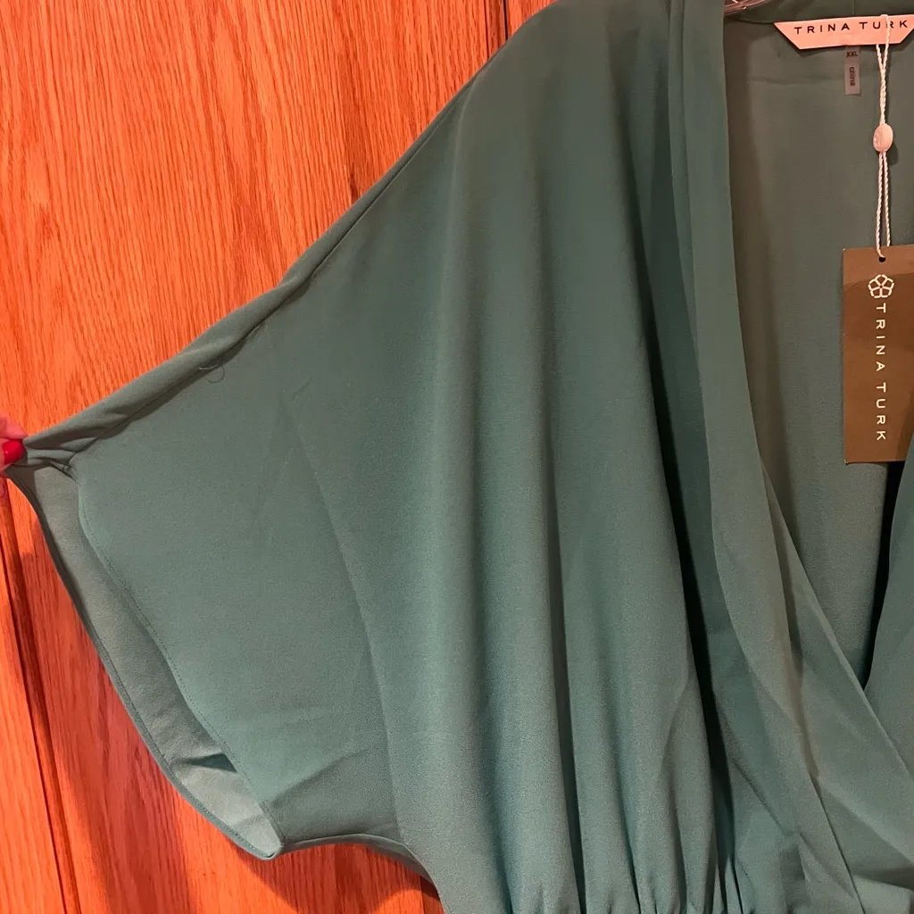 Trina Turk Concourse Surplice Elasticated Blouson Mini Dress Atlantic Size XXL‎ - Image 7