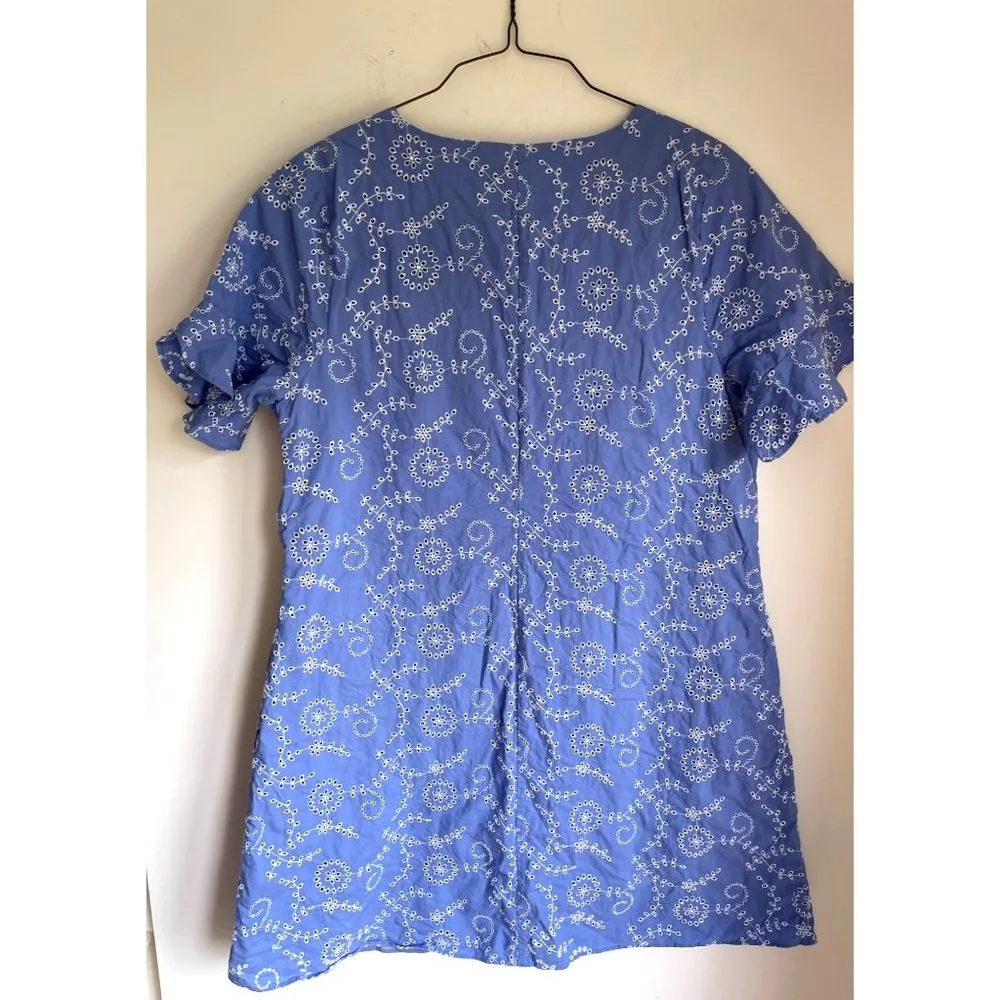 Isaac Mizrahi Live Eyelet Embroidered Dress Womens Size 16 Blue - Image 4