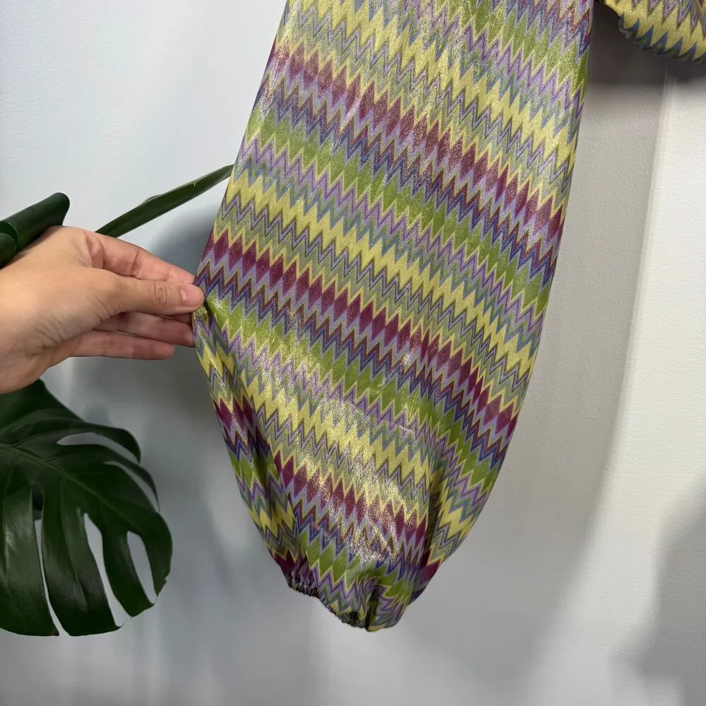 Urban Outfitters Crop Top Women Multicolor Zig Zag Balloon Sleeve Groovy 70s - Image 4