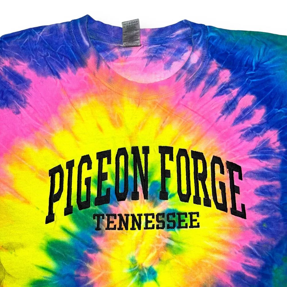 Pigeon Forge Tennessee Tie Dye T Shirt Top Blue Pink Yellow Green Large - Image 2