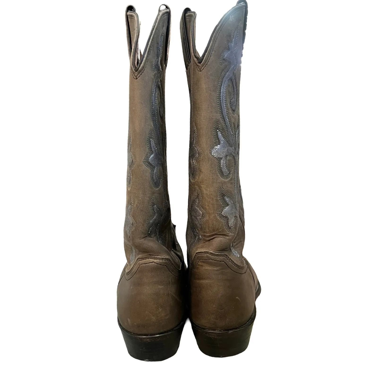 Justin Brown SIlver Leather Western Cowboy Boots Men's sz 7.5 D Women's size 9.5 - Image 7