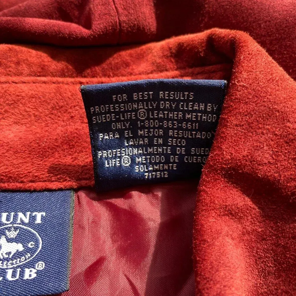 Vintage Hunt Club Women's XL Long Sleeve 100% Leather Suede Button Up Jacket Red - Image 15
