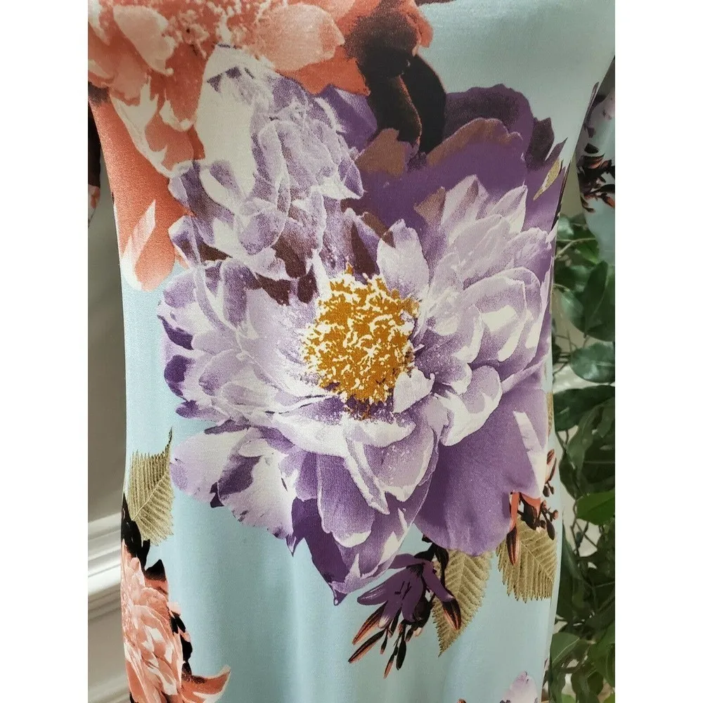 Multicolor Women's Floral Polyester Half Sleeve Scoop Neck Knee Length Dress S - Image 3