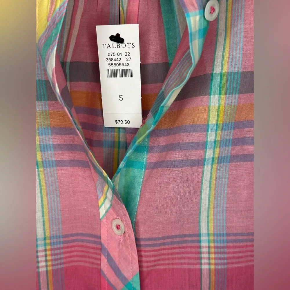 NEW Talbots 100% Cotton Button-Front Shirt – Pastel Easter Plaid – Women’s S - Image 6
