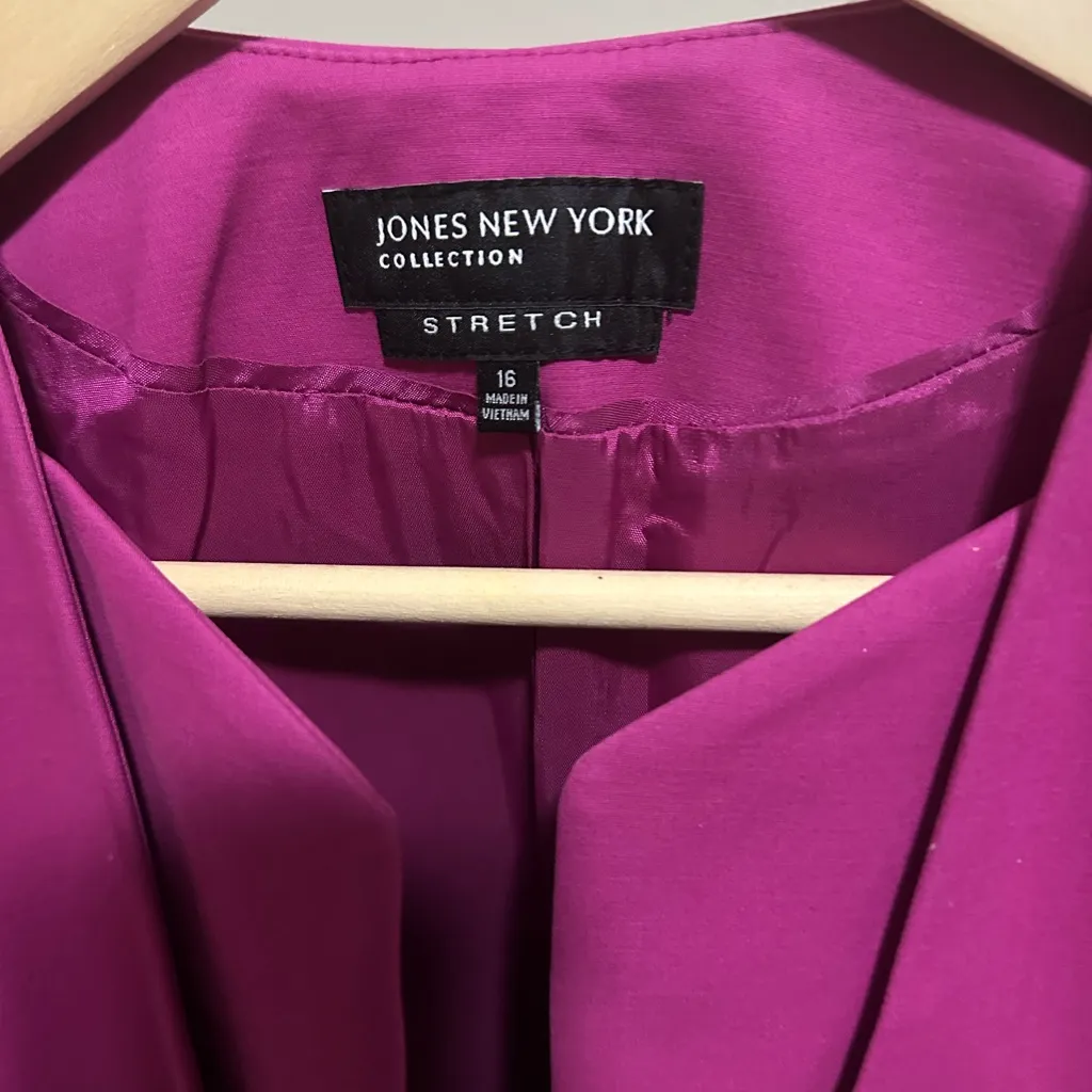 Jones New York Fuchsia V Neck Collarless Blazer Jacket size 16 Stretch - Image 4