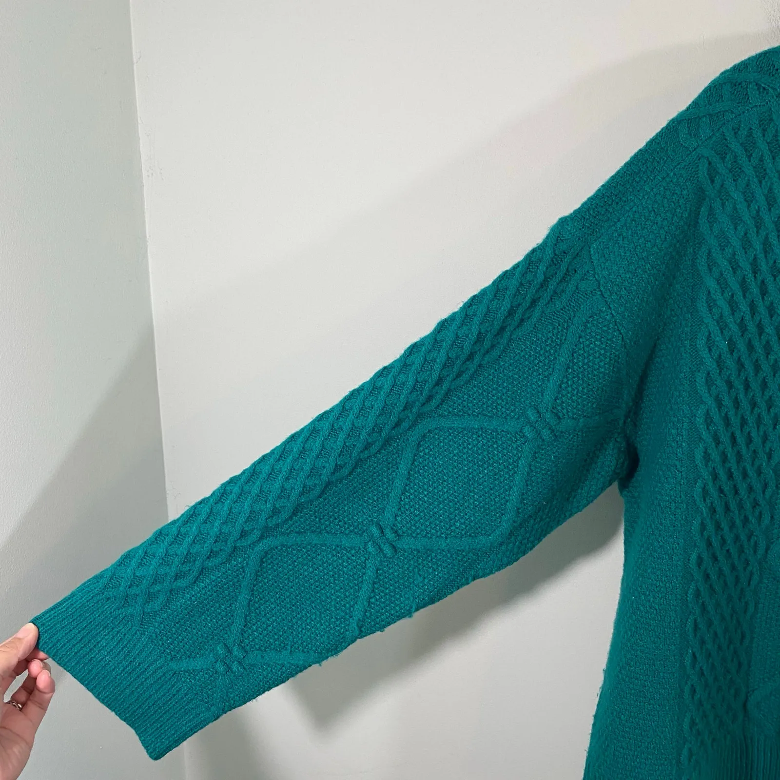 Ann Taylor Women Green Fisherman Knit Loose Fit Pullover Sweater Size XL - Image 6