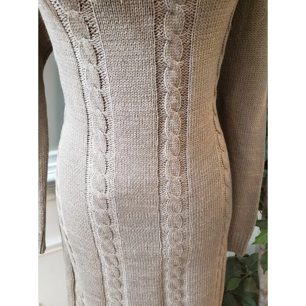 Cozy Casual Sweater Dress Women's Large Brown Geometric Cowl Neck Long Sleeve - Image 9