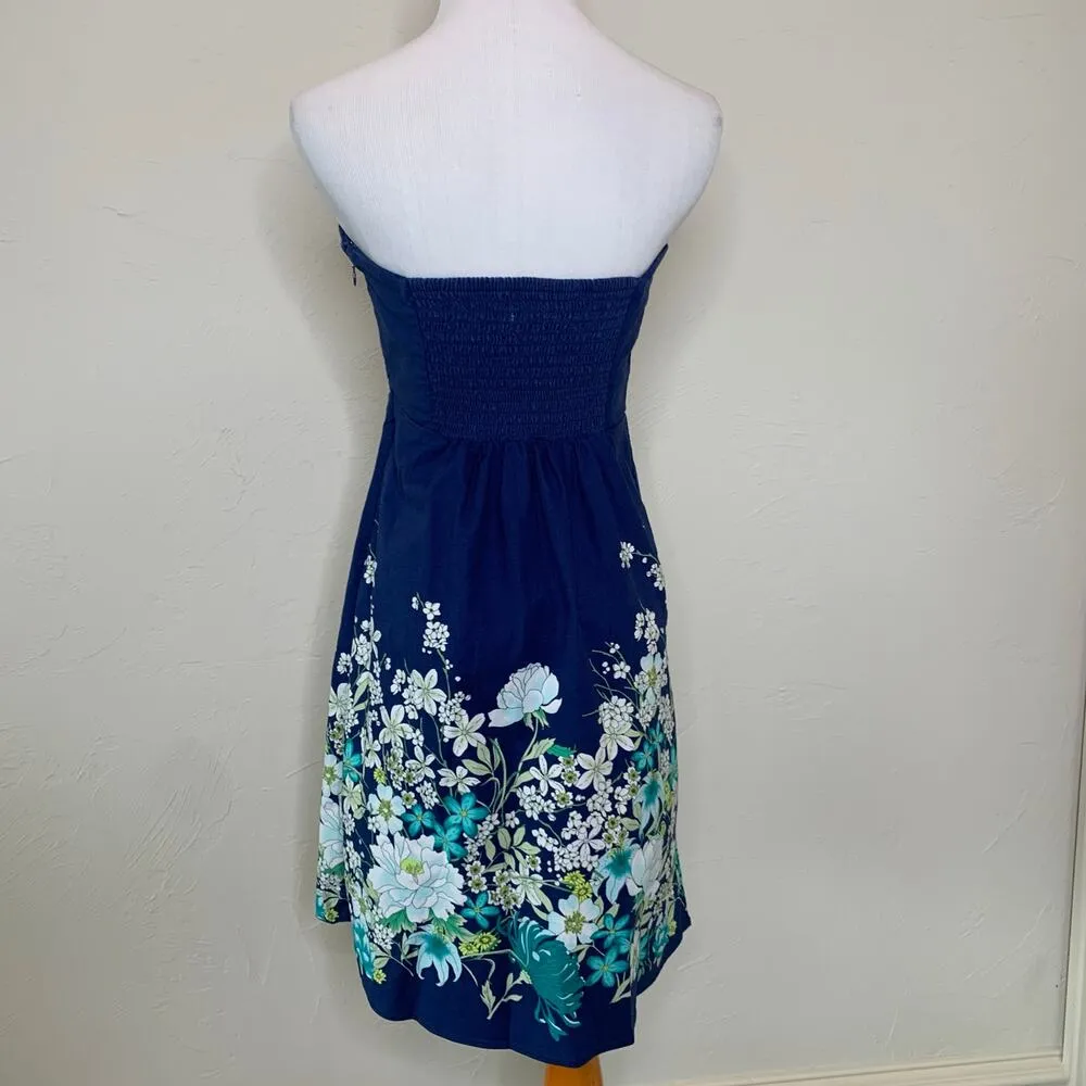 Old Navy Blue White Green Floral Strapless Dress Sz 6 - Image 2