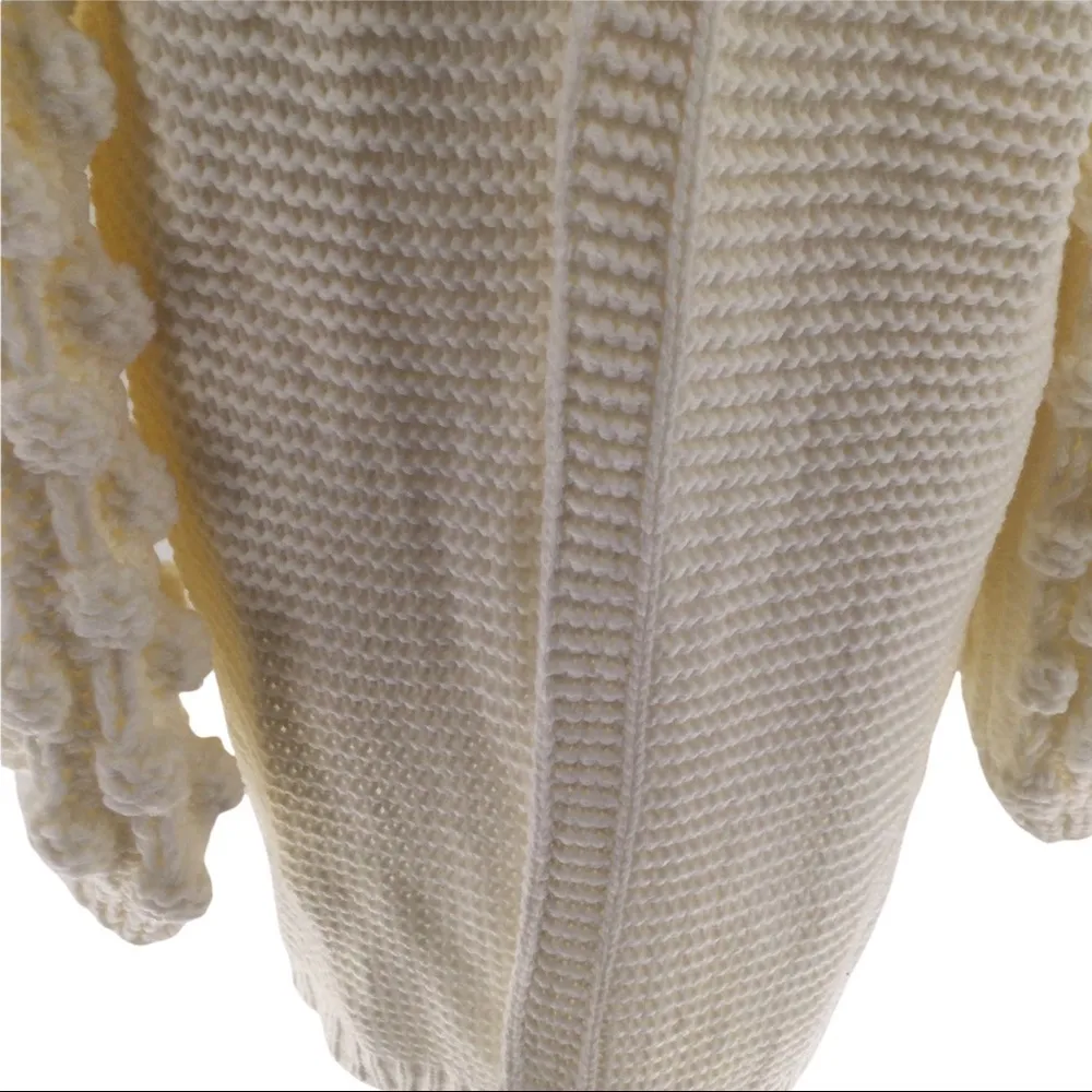 Simply Couture Oversized Beige Open Knit Pom-Pom Sleeve Sweater Cardigan - Image 8