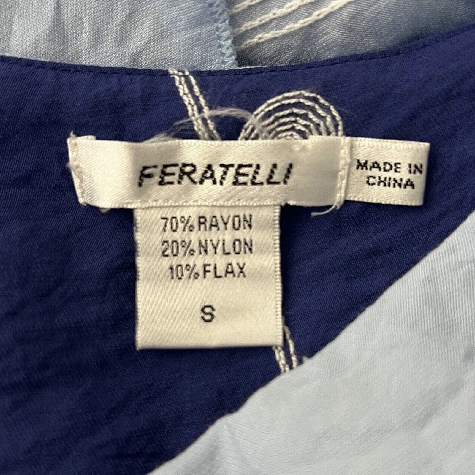 Feratelli‎ Shirt Womens Small Blue Geometric Layered Lagenlook Artsy Art To Wear - Image 7