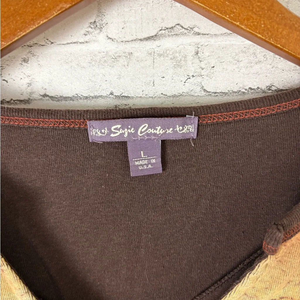 Vintage Susie Couture Brown Western Grommet Long Sleeve Tee Size L - Image 4