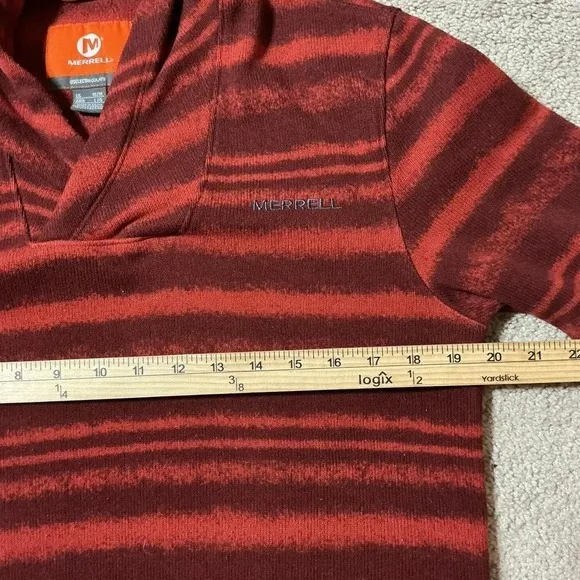 Merrell Women's Red Striped Fleece Hoodie Pullover Pocket Casual Baselayer - Image 4