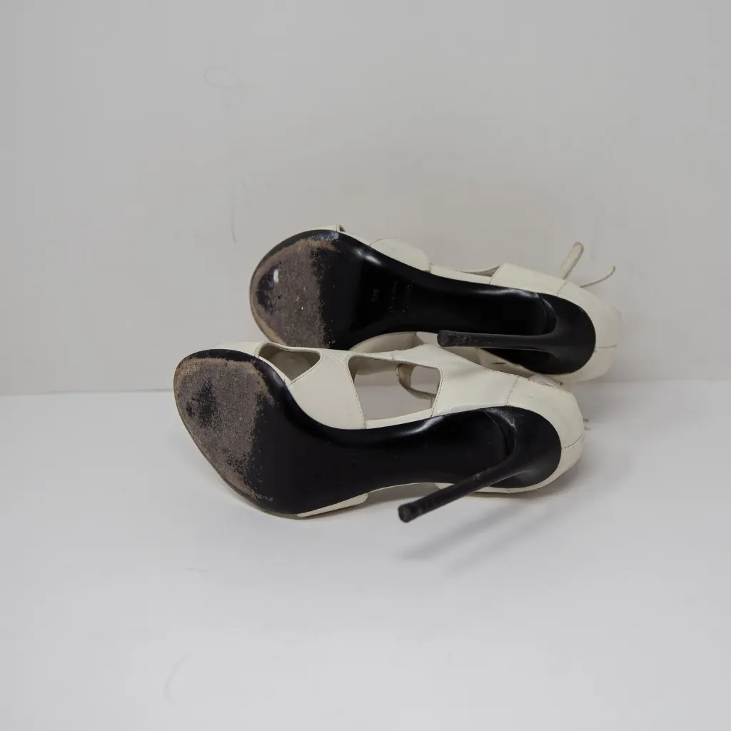 Tom Ford Genuine Leather Cut out Open Toe High Heels Sandals Shoes White 6.5 - Image 4