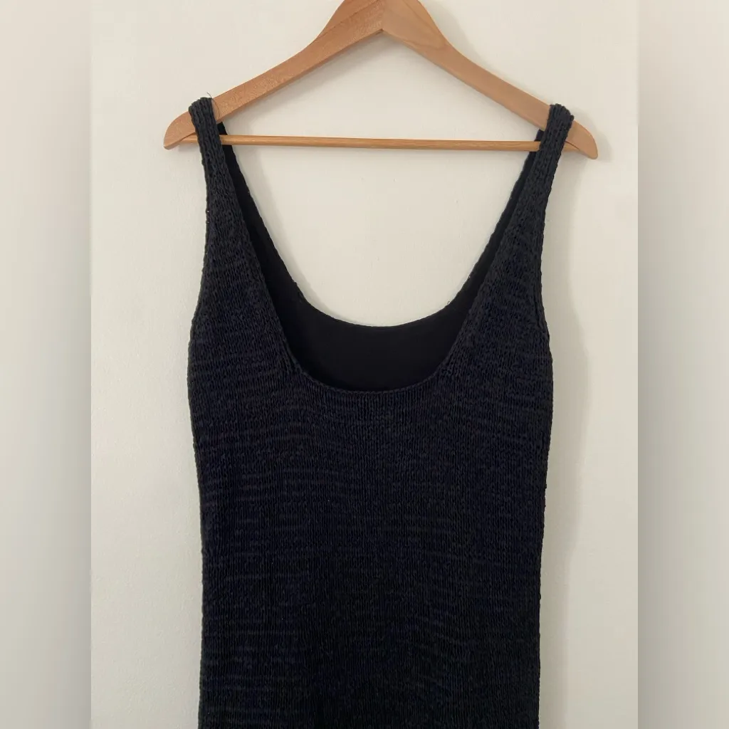 Vince Womens Textured Square Neck Midi Dress Sleeveless Size M Black Stretch - Image 5