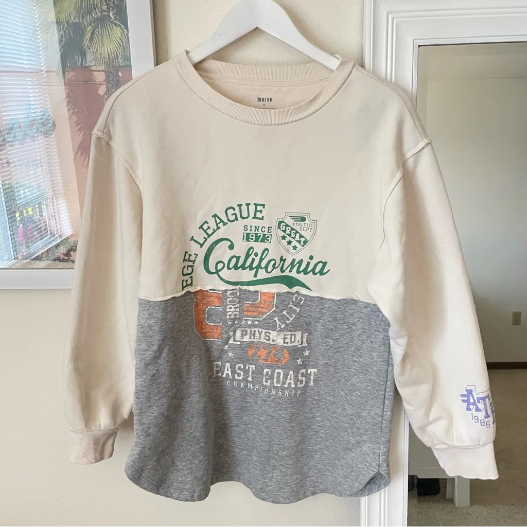 Anthropologie Maeve California Graphic Colorblock Varsity Crewneck Sweatshirt XS - Image 4