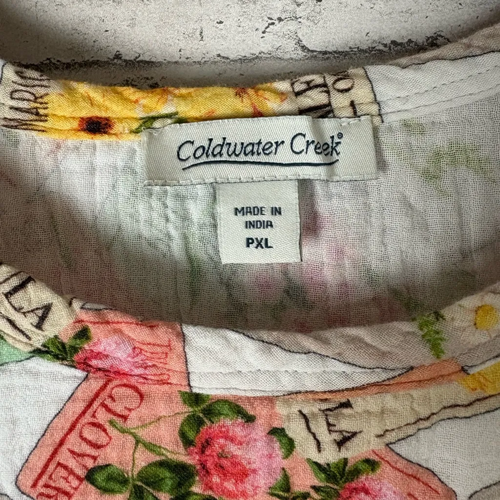 Coldwater Creek Vintage Floral Seed Packs Boxy Gauze Top - Image 5