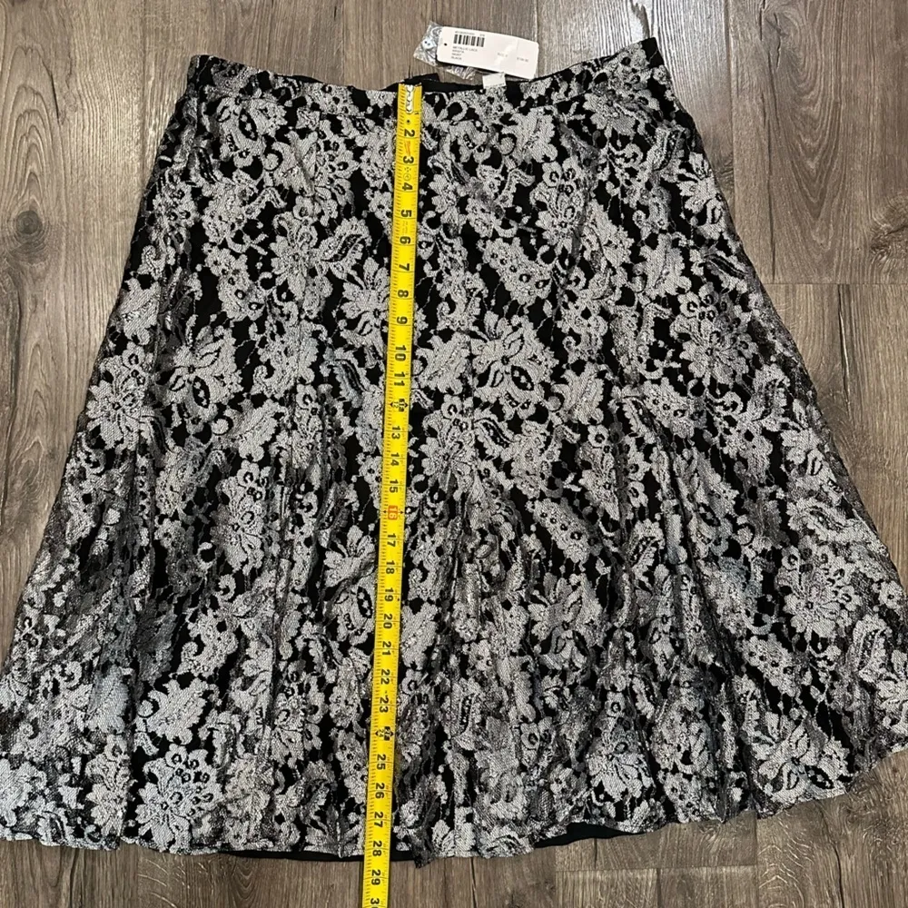 NEW Chico’s Midi Skirt 3 (XL) Metallic Lace Krista Overlay Black Silver Holiday - Image 3