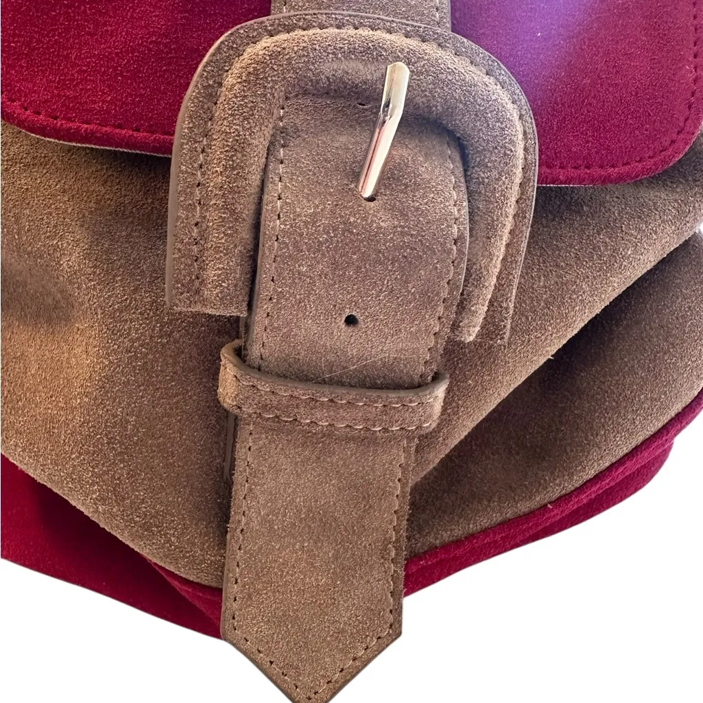 House‎ of Harlow 1960 Juda Mini Backpack Suede Adjustable Straps Red & Brown - Image 2