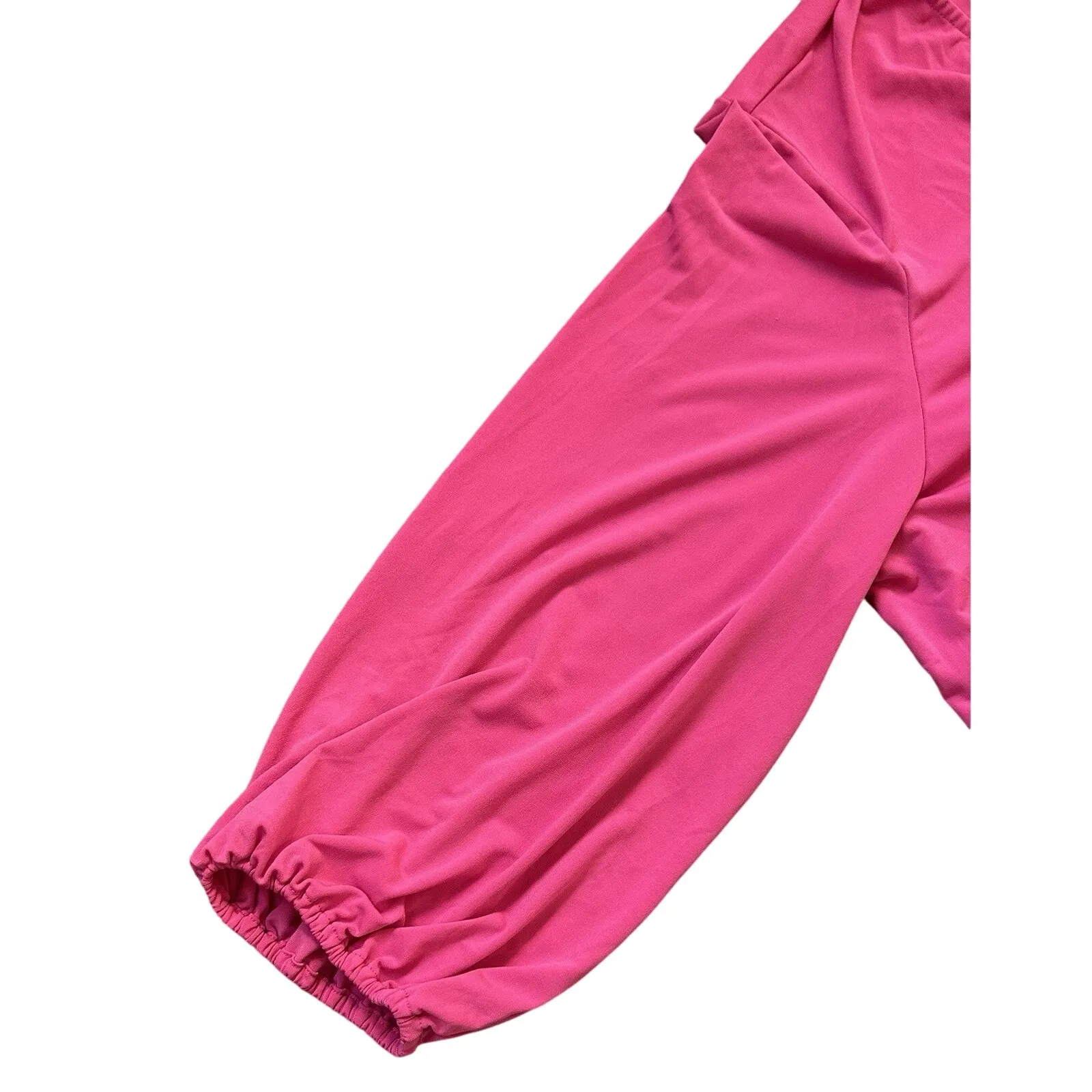 TAHARI TOP Size 3X Peasant Sleeve Zipper V-Neck Bright Pink Resort Wedding Boho - Image 6