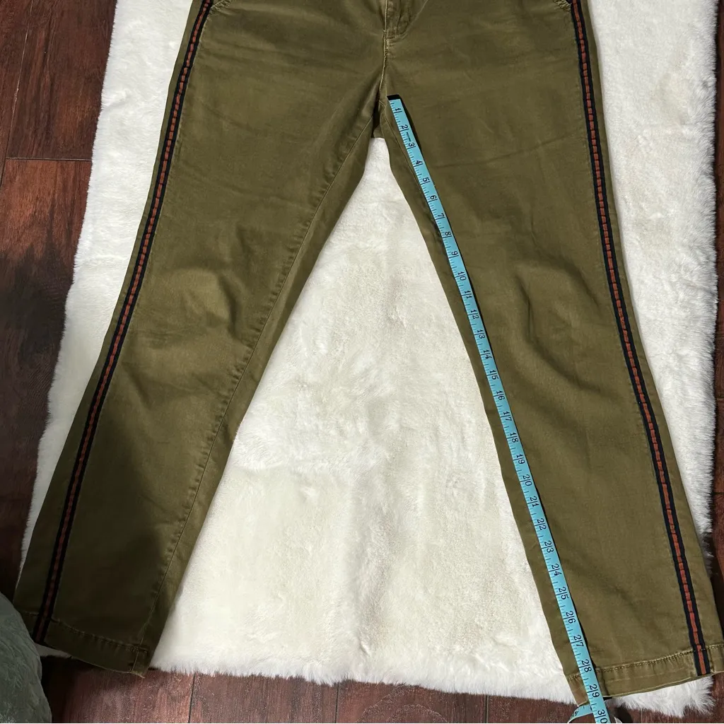 Anthropologie Army Olive Green Relaxed Tuxedo Striped Chino Pants Size 29‎ - Image 10
