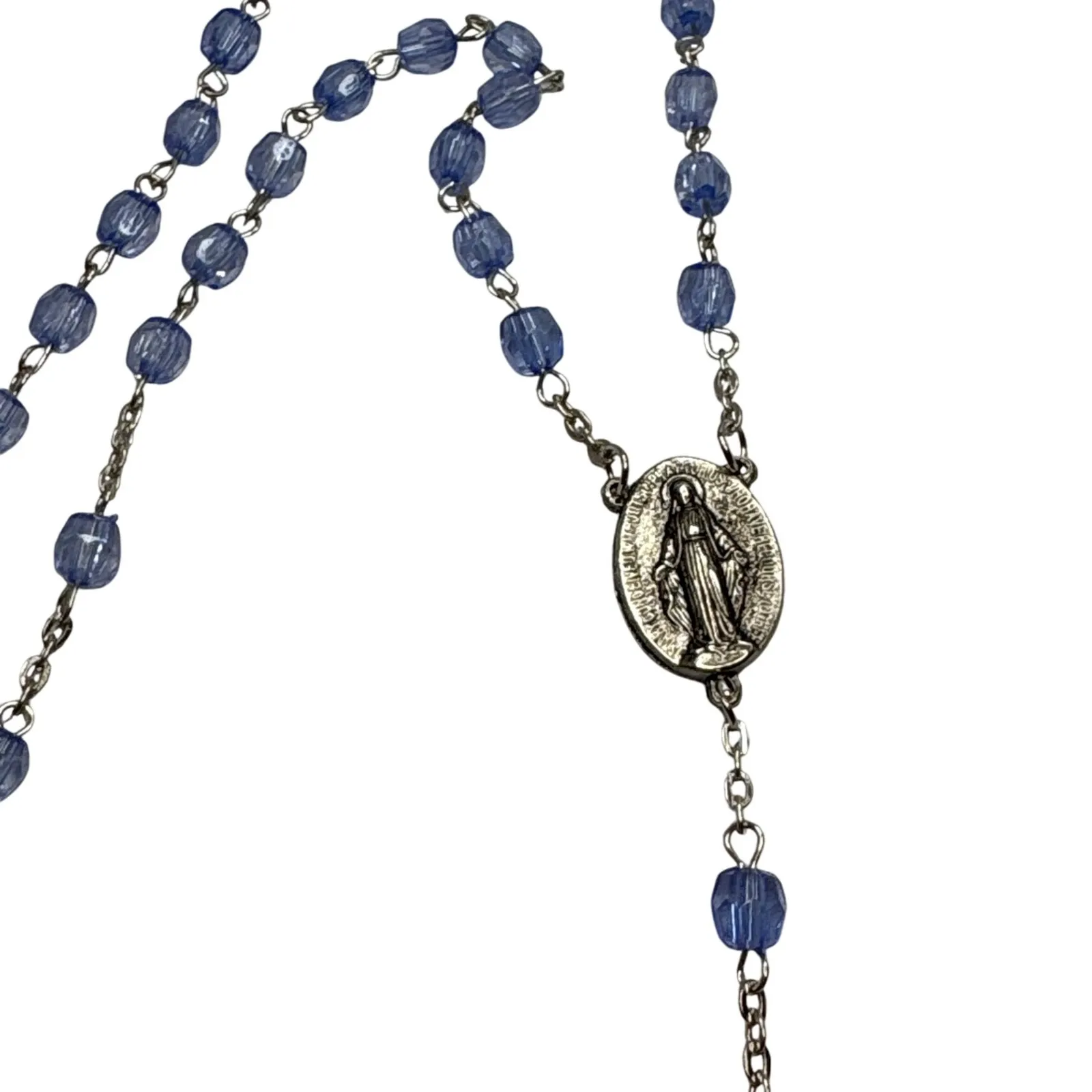 Blue Plastic Bead Rosary Miraculous Medal Crucifix Zip Up Rosary Pouch Catholic - Image 4