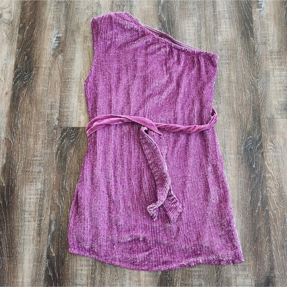 Retrofete Ella Sequin Dress in Lavender Purple/Pink Size XXL One Shoulder NWT - Image 3
