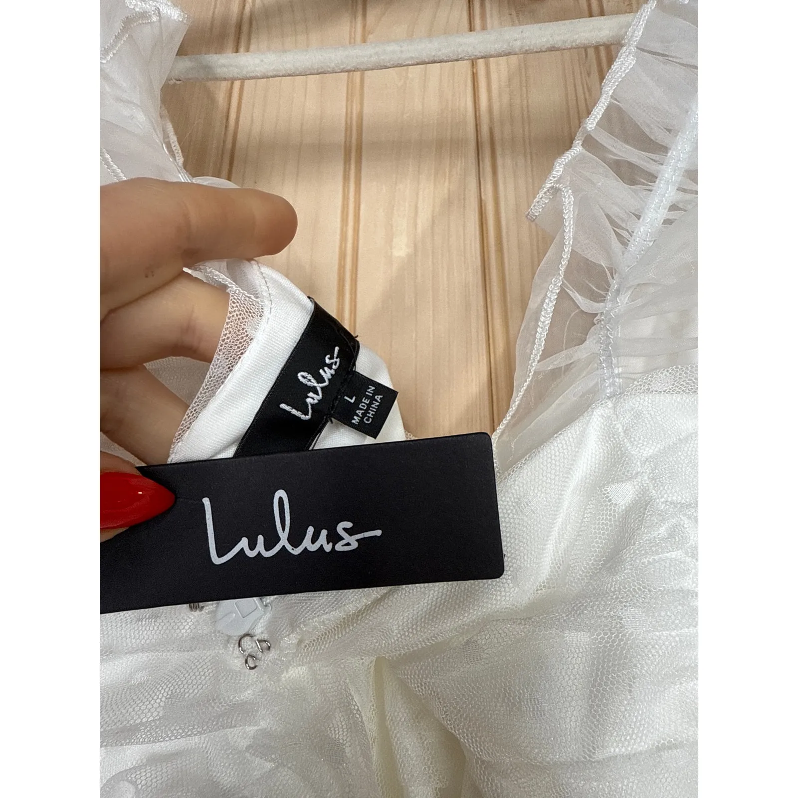 NWT Lulus Forever Celebrated White Swiss Dot Ruched Tulle Midi Dress Size L - Image 6