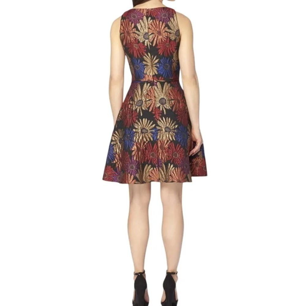 Tahari Fit Flare Dress Womens 10 Multicolor Floral Jacquard Metallic Feminine - Image 4