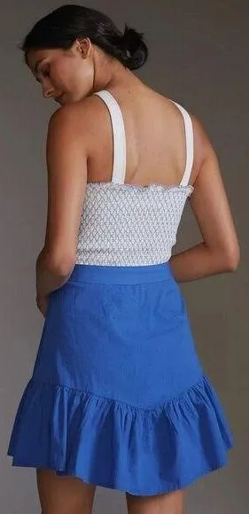 Maeve Anthropologie NWT Flounce Mini Skirt in Blue Size 6 - Image 2