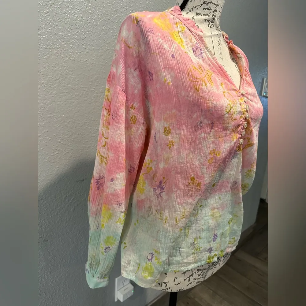 New Anthropologie Pilcro Tavi Tie Dye Floral Gauze Blouse Size XS Pink - Image 5