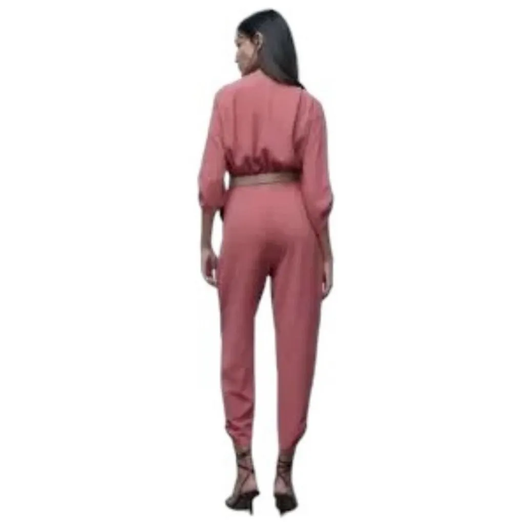 ZARA Belted Wrap Effect Jumpsuit in Mauve Pink WOMEN'S Size small - Image 11