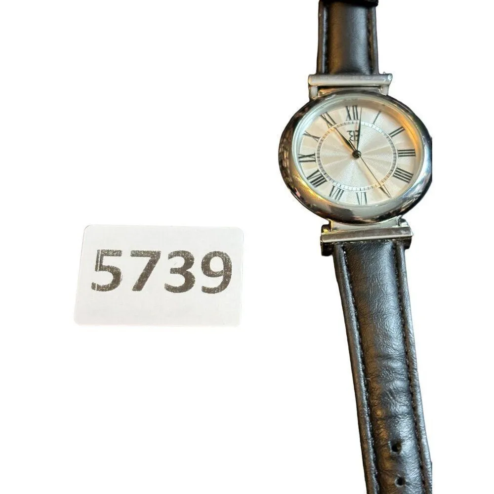 Vintage Silver Roman Numeral Wrist Watch With Black Leather Band - Image 8