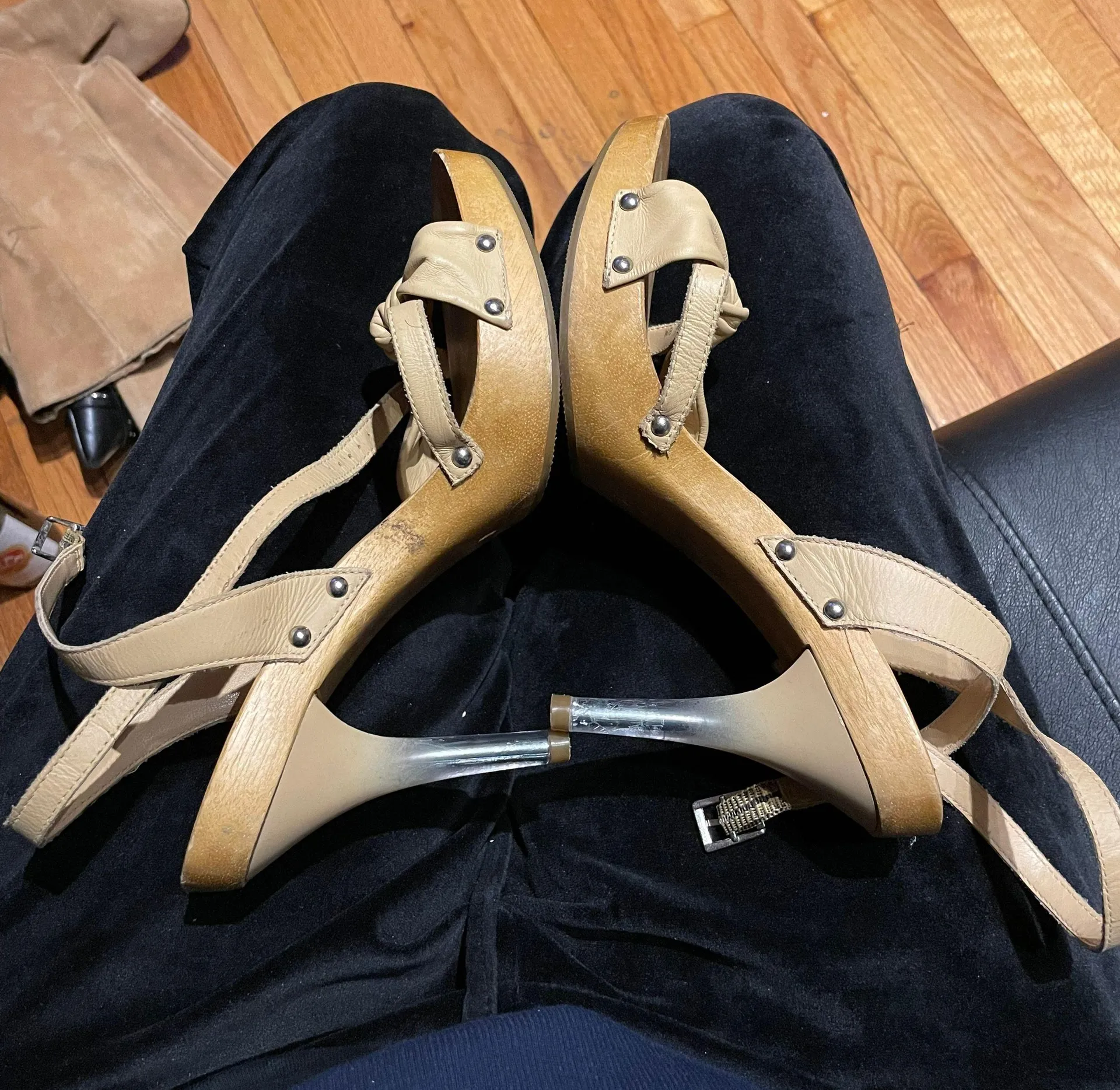 Vintage  y2k Clear Transparent kitten Heeled Sandals Crisscross Strappy wood Leather knot Twist 90’s High heels pumps transparent heel - Image 3