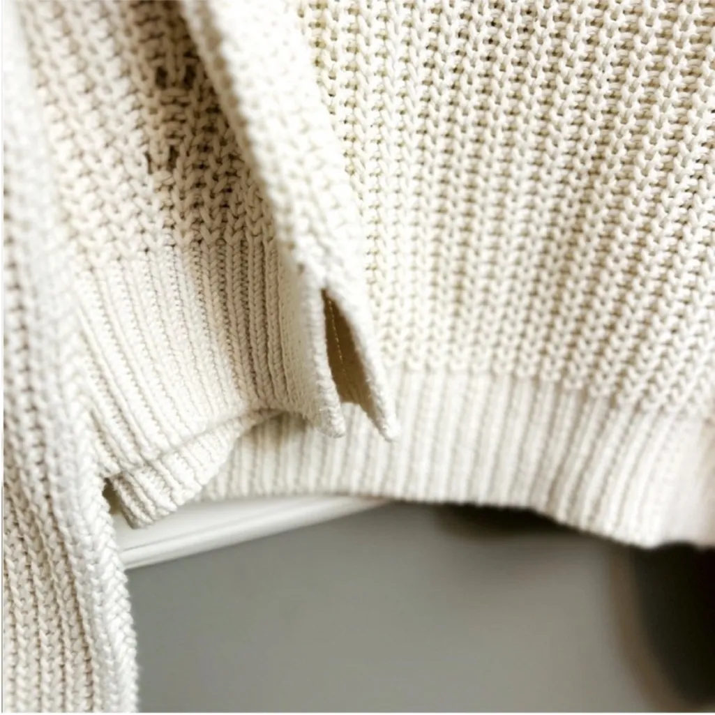 La Ligne Ivory Cream Cable Knit Balloon Sleeve Crew Neck Sweater Extra Small Size XS - Image 10