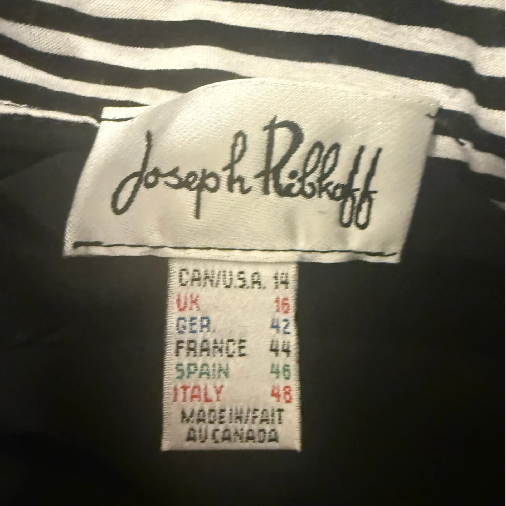 Joseph Ribkoff Striped Zip-Up Jacket Black White Yellow Size 14 - Image 5