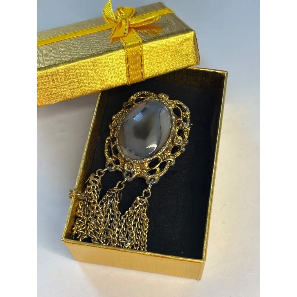 Vintage Gold Filigree Brooch With Agate - Image 5
