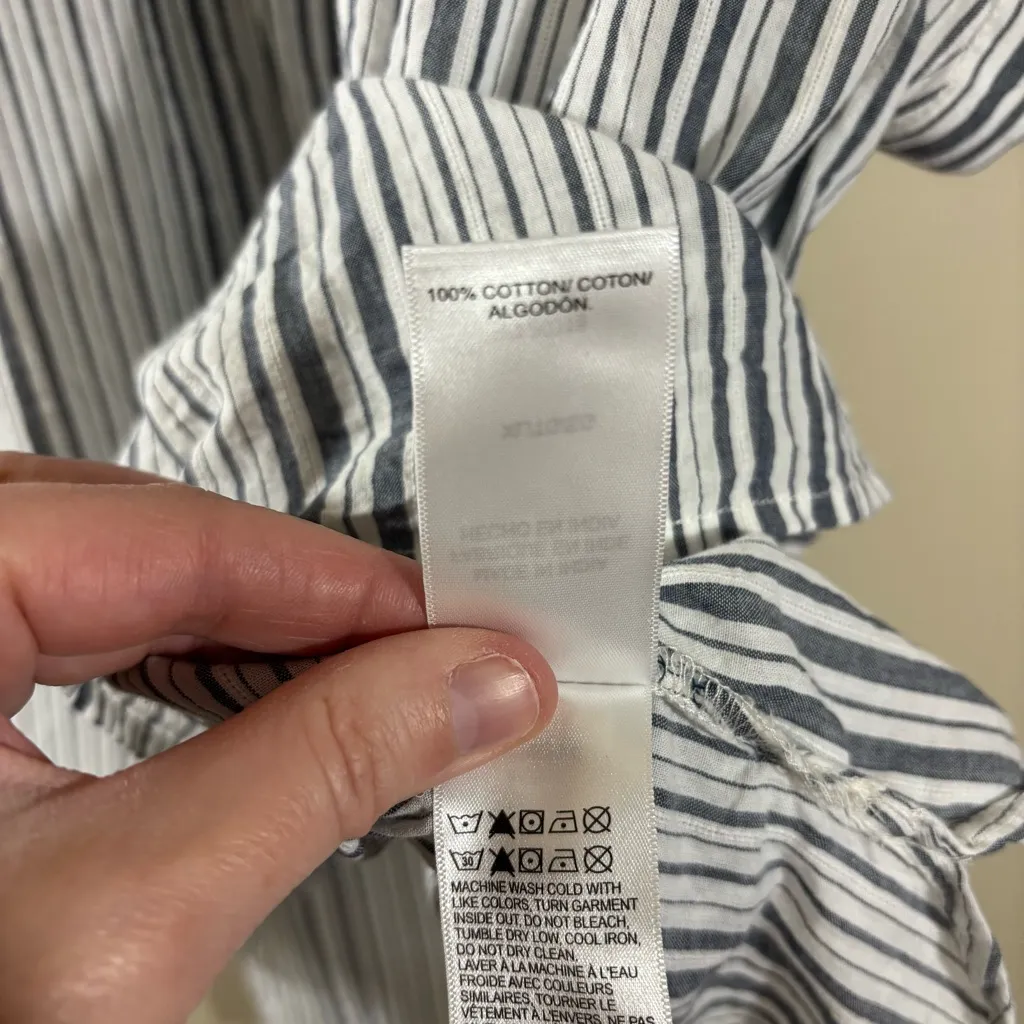 Lucky Brand Cotton Navy and White Striped Boxy Beach Button Down Shirt Size XL - Image 4