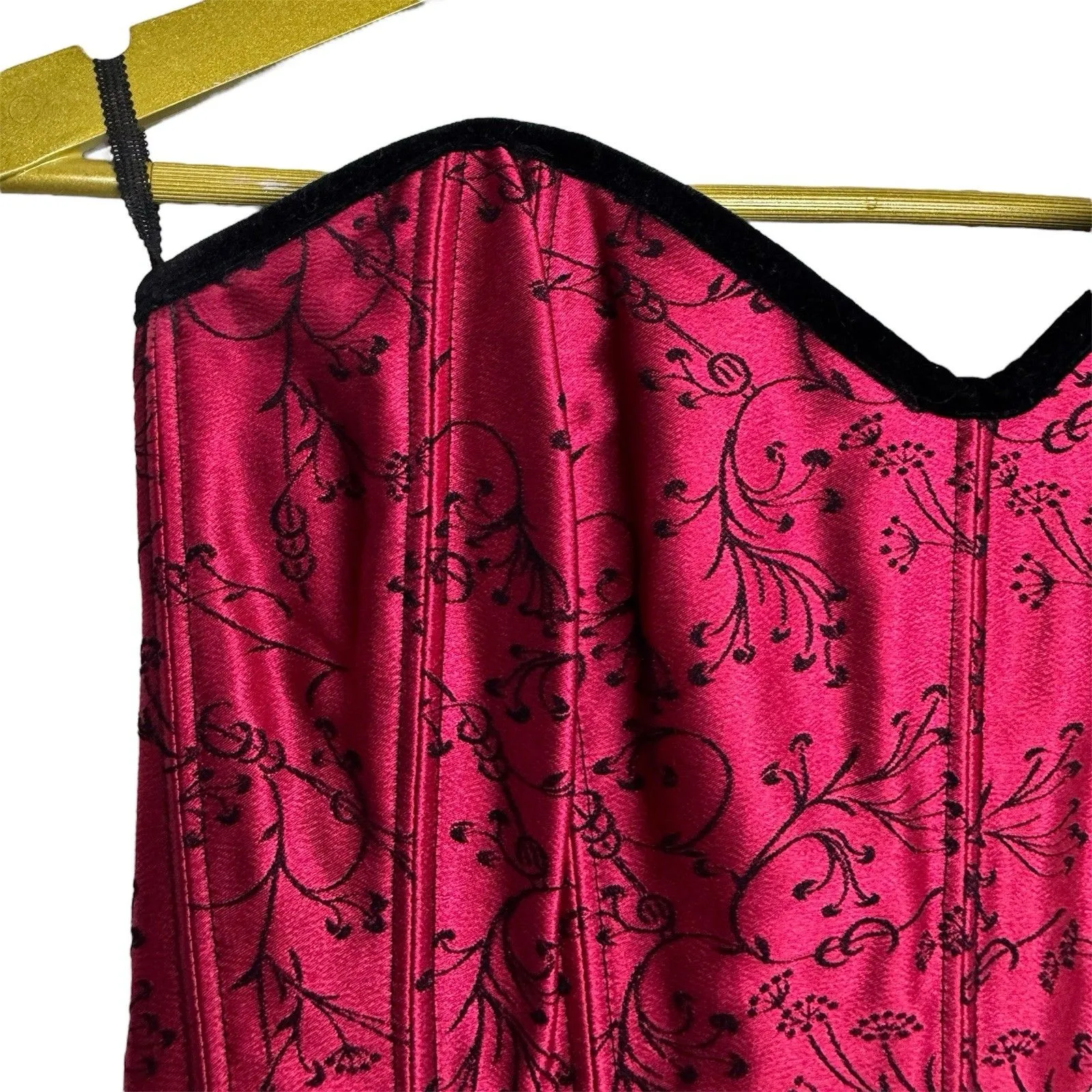 Shirley Satin Velvet Floral Lace Up Corset Top Size 34 Black Red Goth Vamp Y2K - Image 3