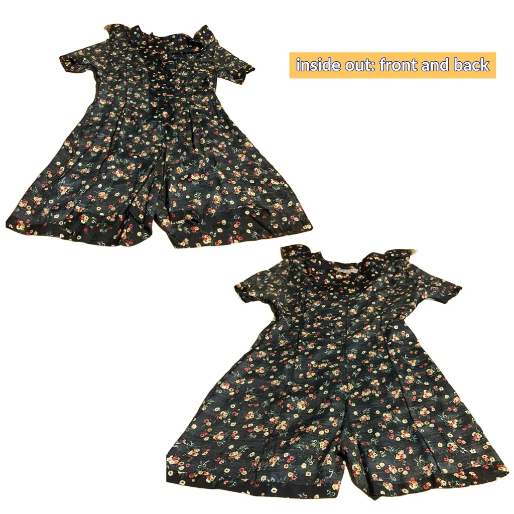 NEW YORK STYLE VINTAGE 1990'S FLORAL PRINT NAVY BLUE, RED & YELLOW ROMPER (L) Blue Size L - Image 10