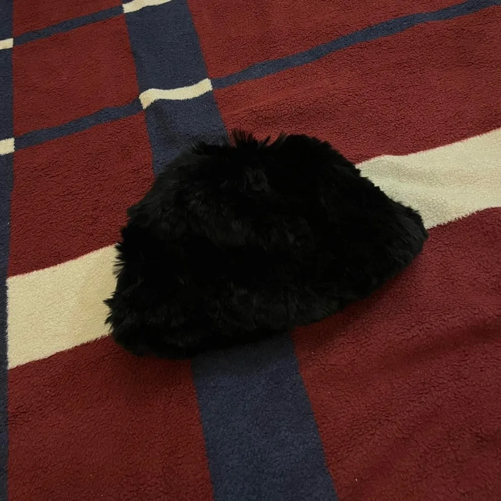 Surell black 100% rabbit Fur textile knit Hat OS cozy soft warm fuzzy skiing - Image 3